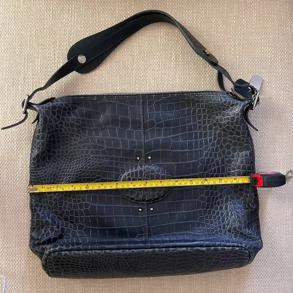 Longchamp Gray Croc-Embossed Shoulder Bag - Picture 10 of 16